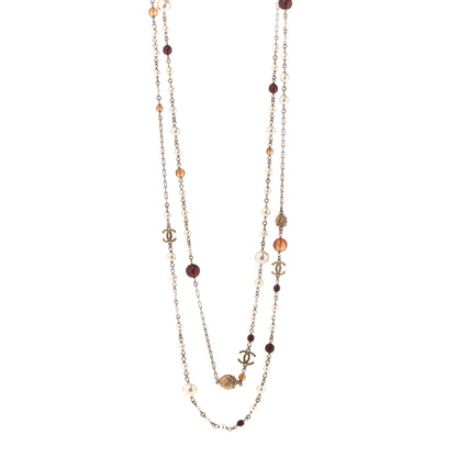 Chanel Pearl Crystal Bead CC Long Necklace Black Brown White 1 of 5