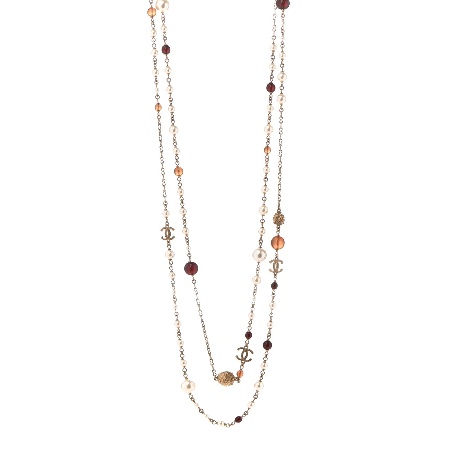 Chanel Pearl Crystal Bead CC Long Necklace Black Brown White 1 of 5