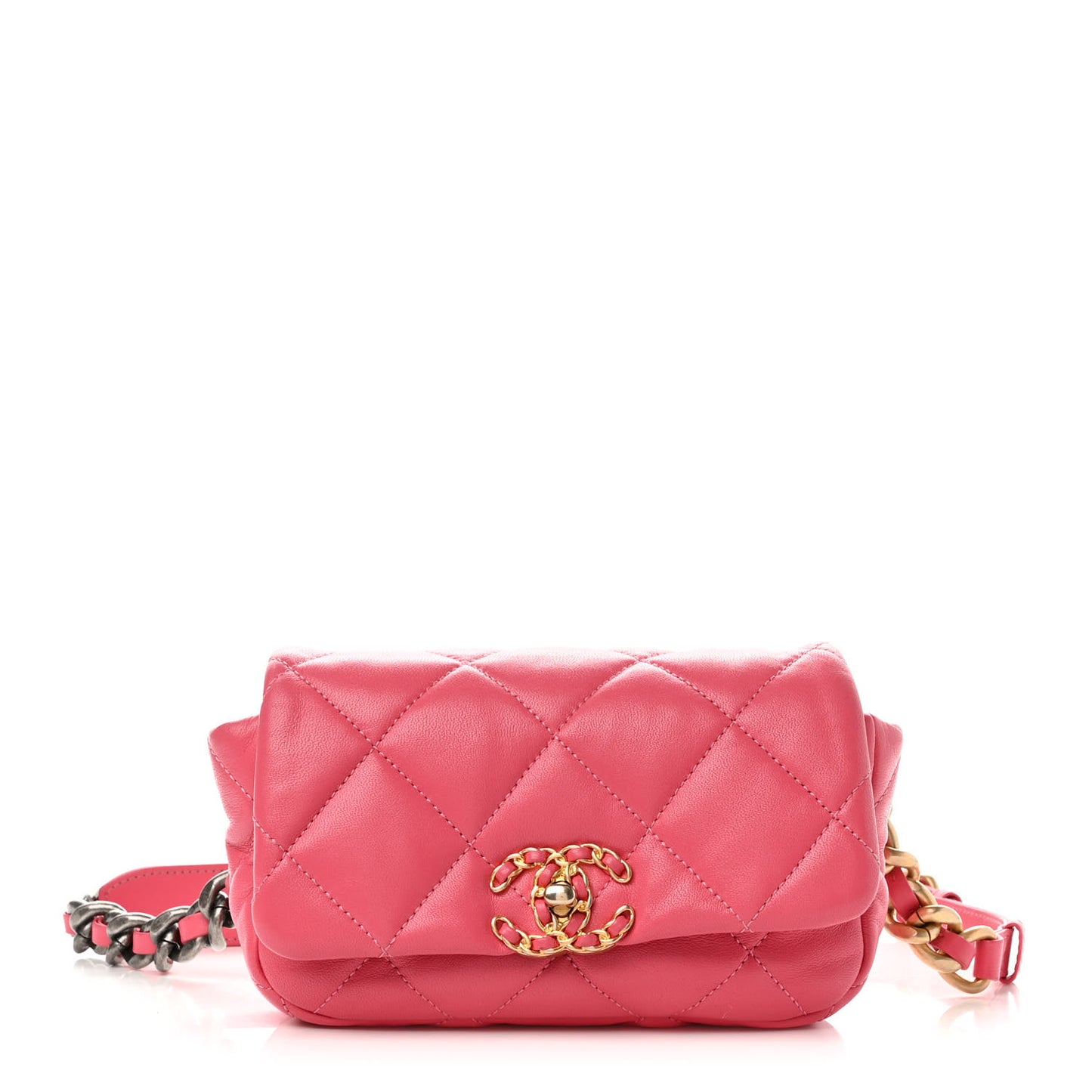 Lambskin Quilted Chanel 19 Waist Bag Pink