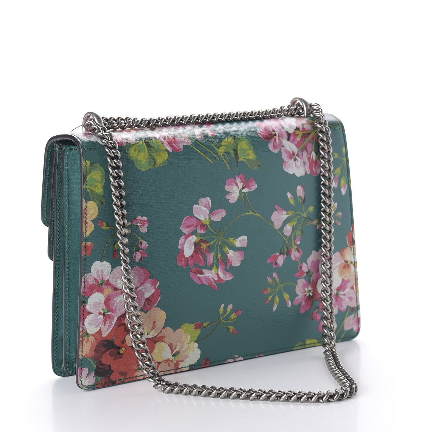Calfskin Blooms Print Medium Dionysus Shoulder Bag Bright Emerald Multicolor