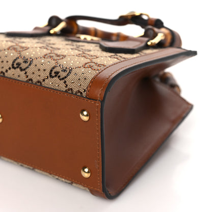 Gucci New Canvas Charisma Calfskin Crystal GG Monogram Mini Diana Tote Bag Camel Ebony 10 of 10