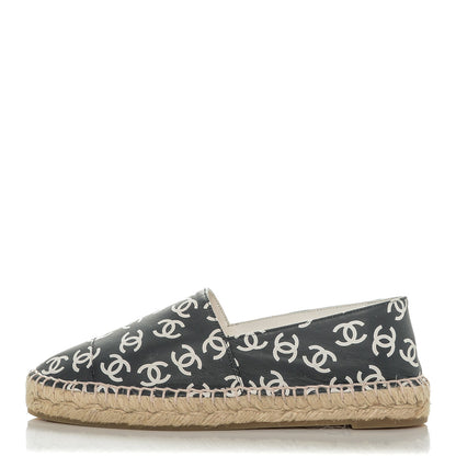 Chanel Lambskin Printed CC Espadrilles 38 Black White 1 of 7