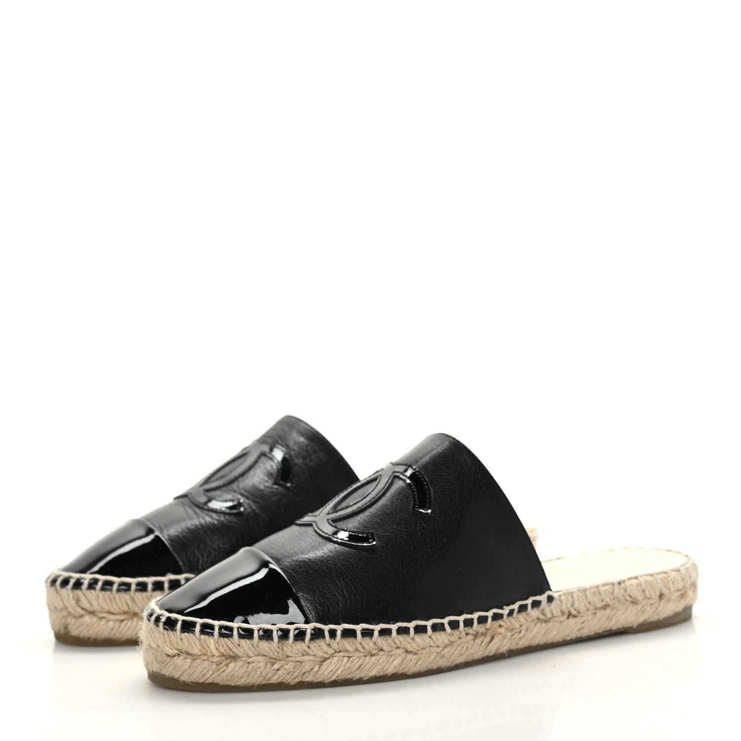 Chanel Goatskin Patent Calfskin CC Espadrille Mules 36 Black 3 of 9
