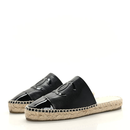 Chanel Goatskin Patent Calfskin CC Espadrille Mules 36 Black 3 of 9