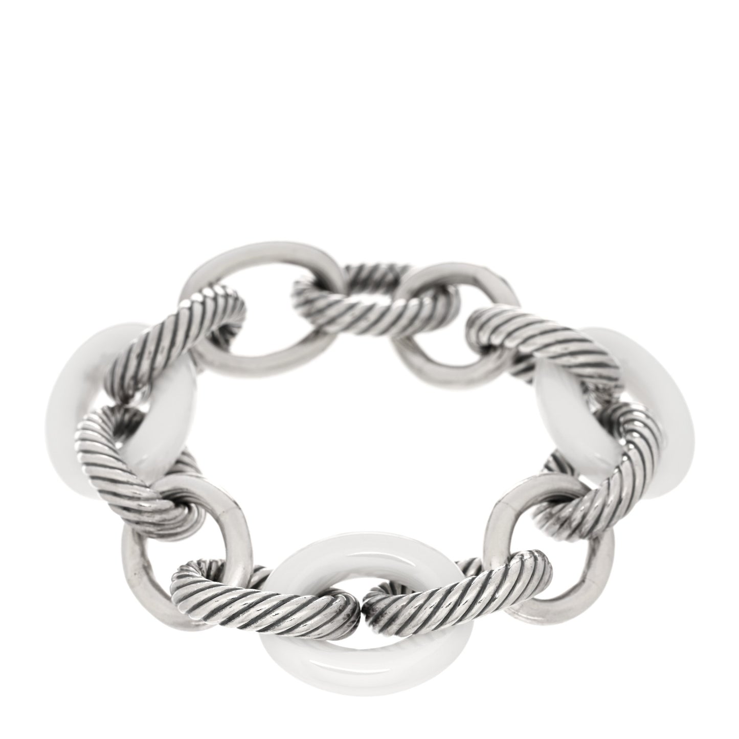 Sterling Silver White Ceramic 17mm Extra Large Oval Link Bracelet