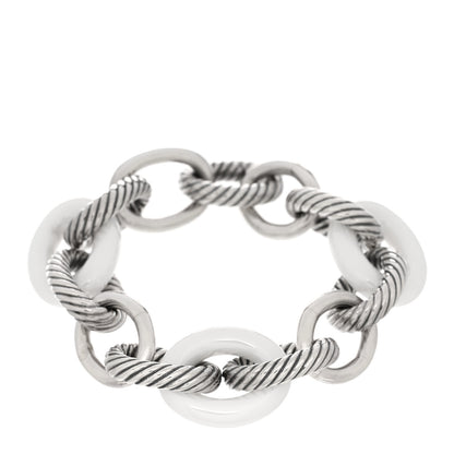 David Yurman Sterling Silver White Ceramic 17mm Extra Large Oval Link Bracelet 1 of 3