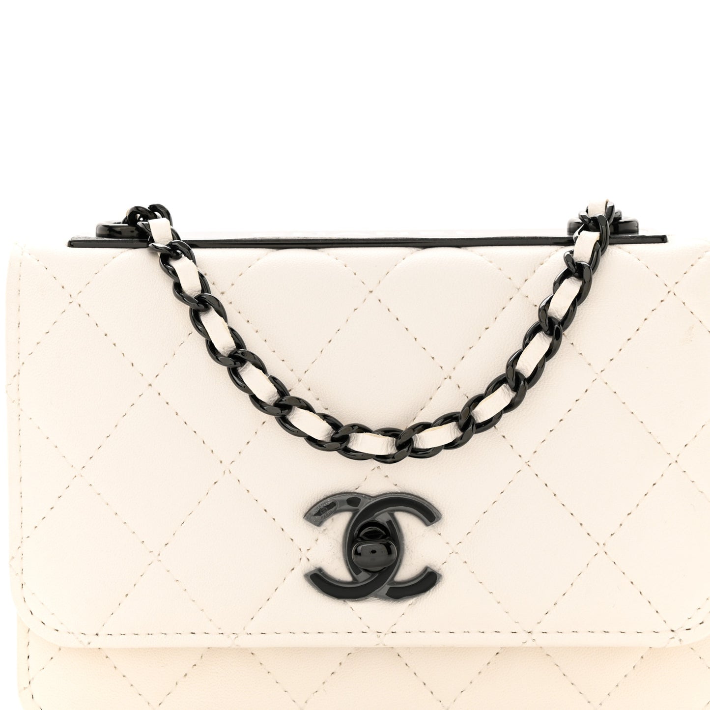 Lambskin Quilted Mini Trendy CC Wallet On Chain WOC White