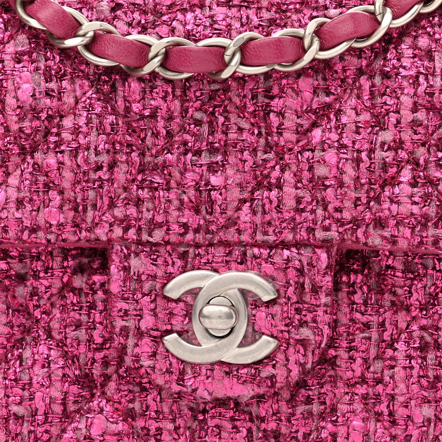 Metallic Tweed Quilted Mini Rectangular Flap Pink