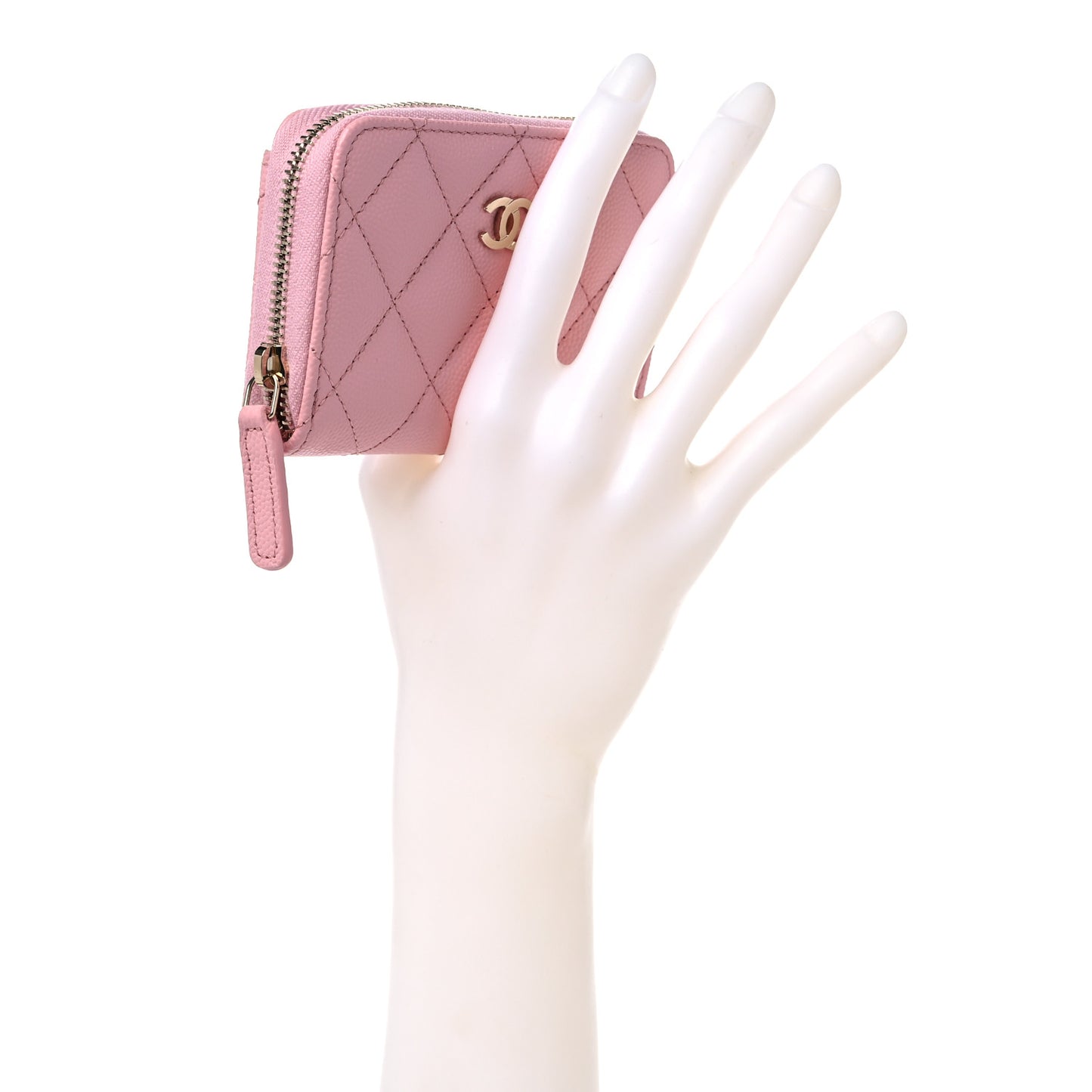 Caviar Quilted Zip Coin Purse Pink