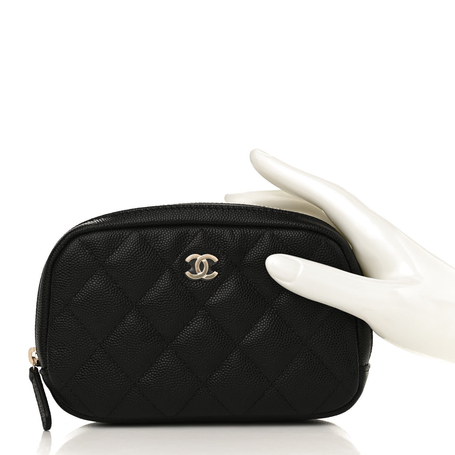 Chanel Caviar Quilted Small Curvy Pouch Cosmetic Case Black 2 of 9