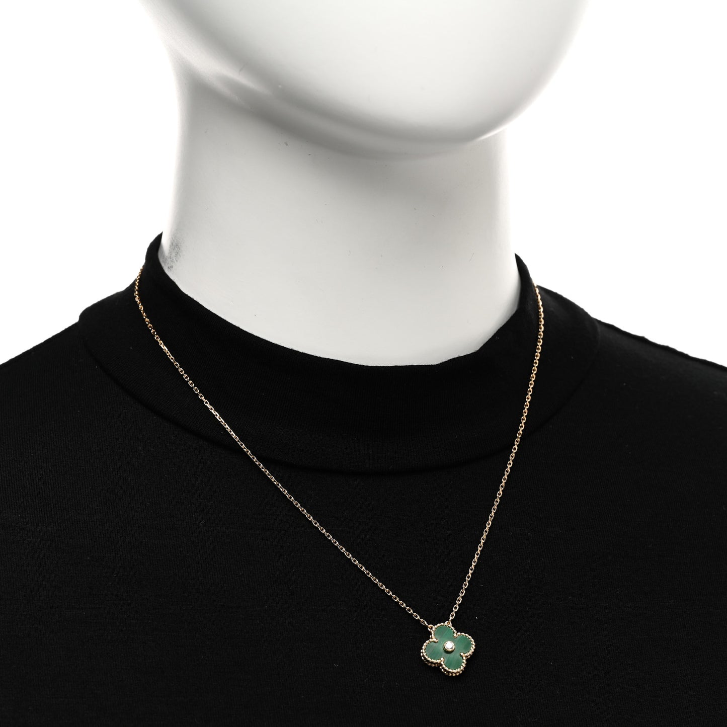 18K Yellow Gold Diamond Malachite Vintage Alhambra Pendant Necklace