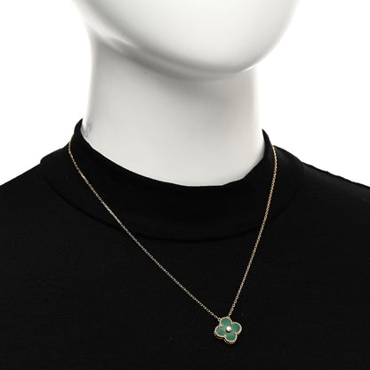 Van Cleef & Arpels 18K Yellow Gold Diamond Malachite Vintage Alhambra Pendant Necklace 2 of 4