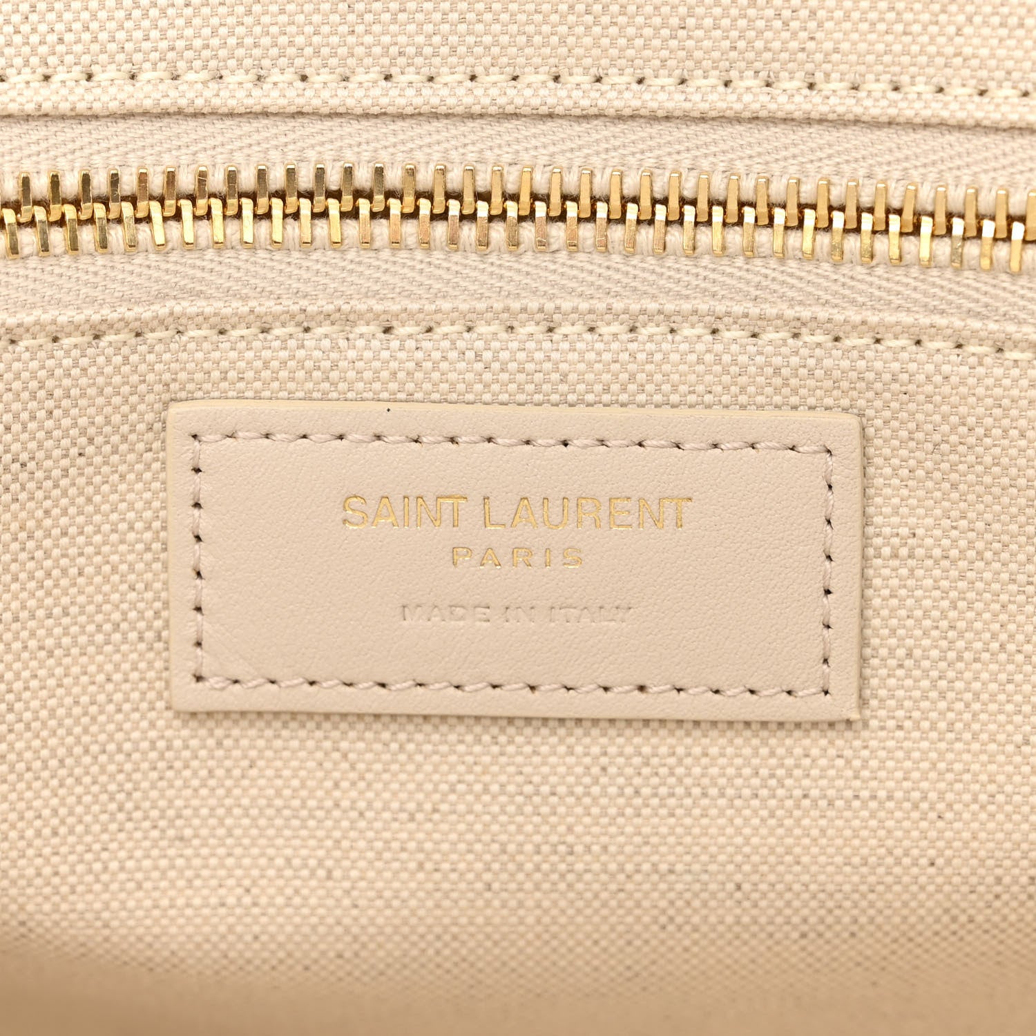 Saint Laurent Cotton Linen Calfskin Striped Rive Gauche Tote Water Green 6 of 10