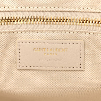 Saint Laurent Cotton Linen Calfskin Striped Rive Gauche Tote Water Green 6 of 10