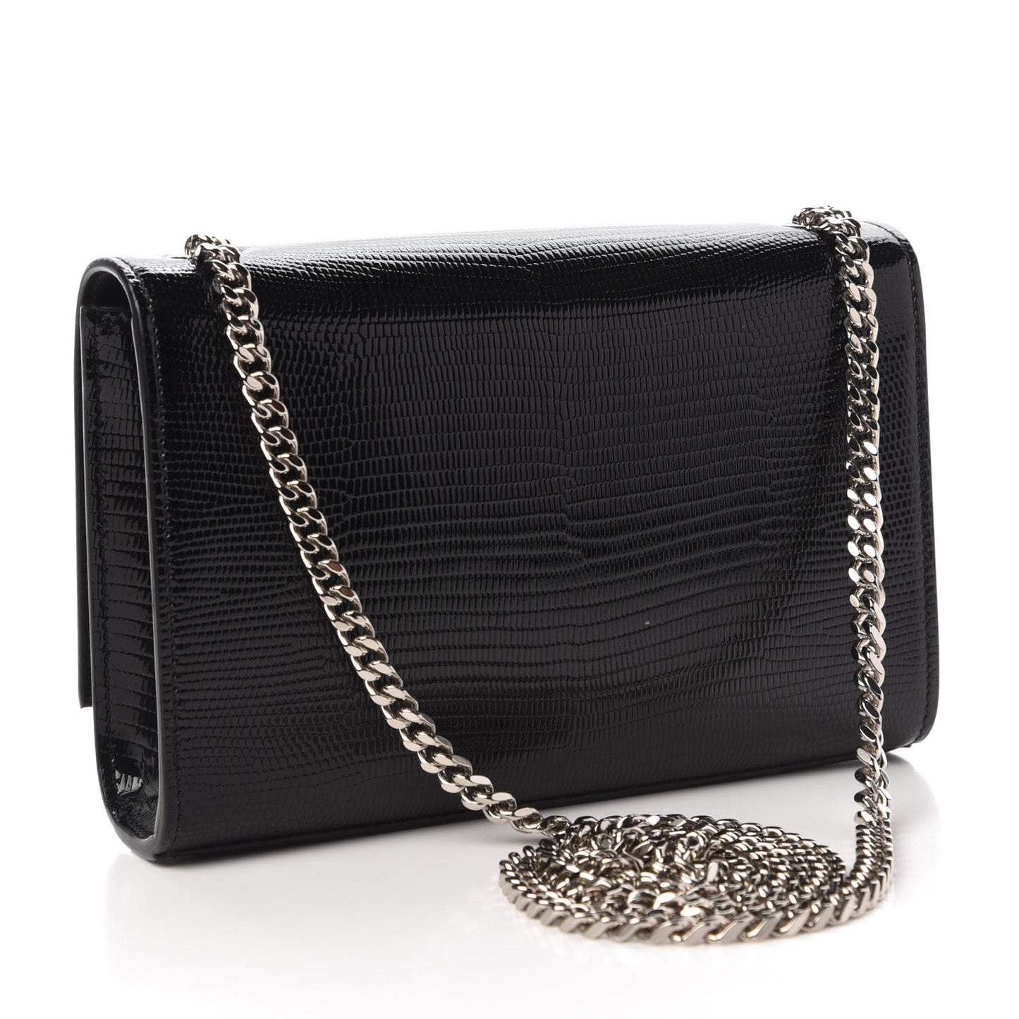 Calfskin Lizard Embossed Small Classic Monogram Kate Tassel Satchel Black
