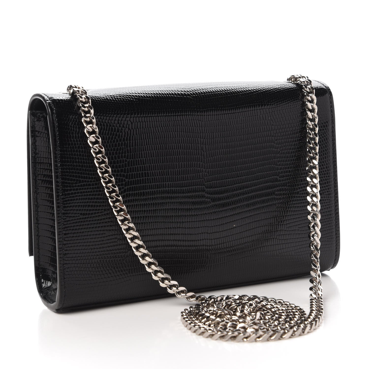 Saint Laurent Calfskin Lizard Embossed Small Classic Monogram Kate Tassel Satchel Black 3 of 10