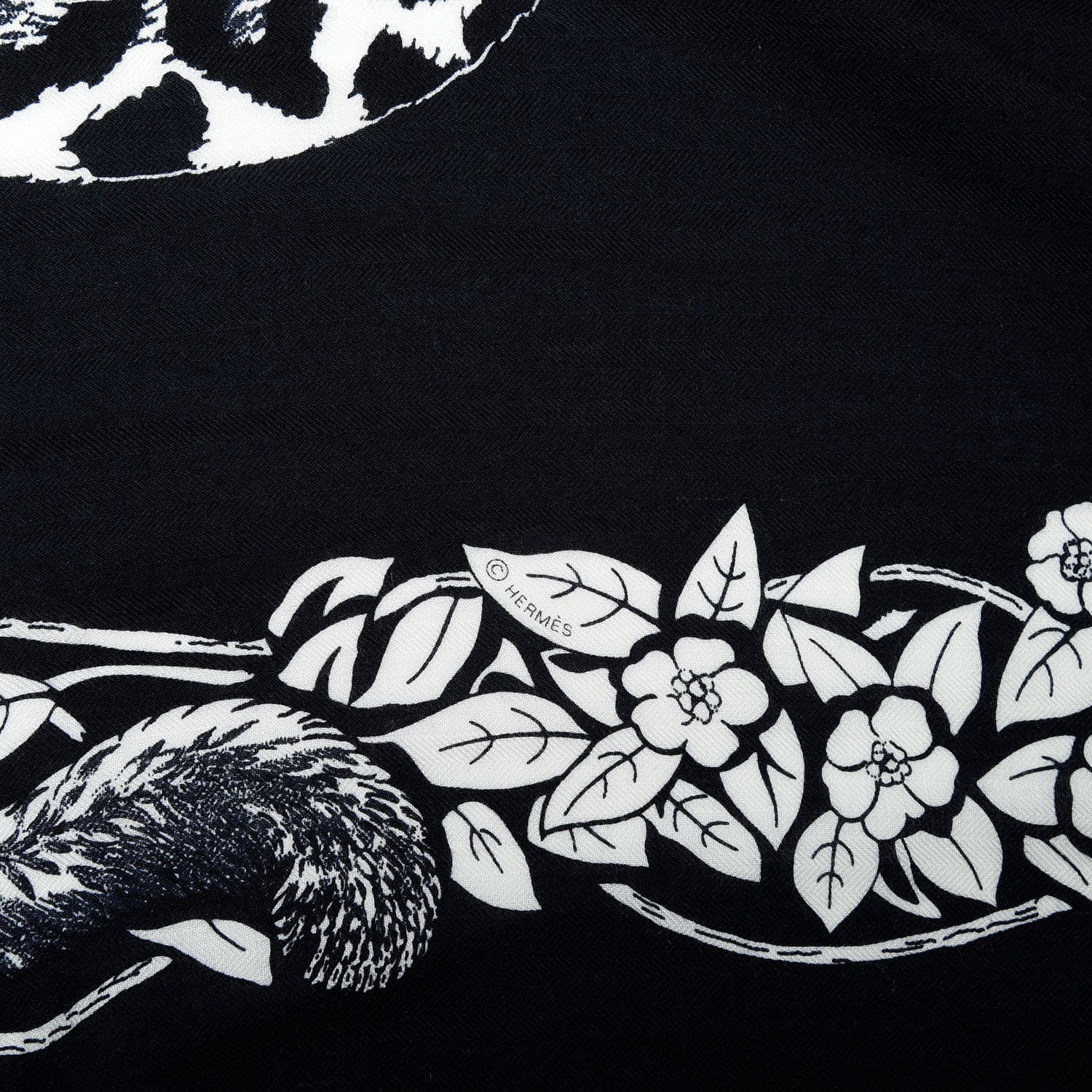 Hermes Cashmere Silk Jungle Love Tattoo Shawl 140 Bleu Black White 7 of 7