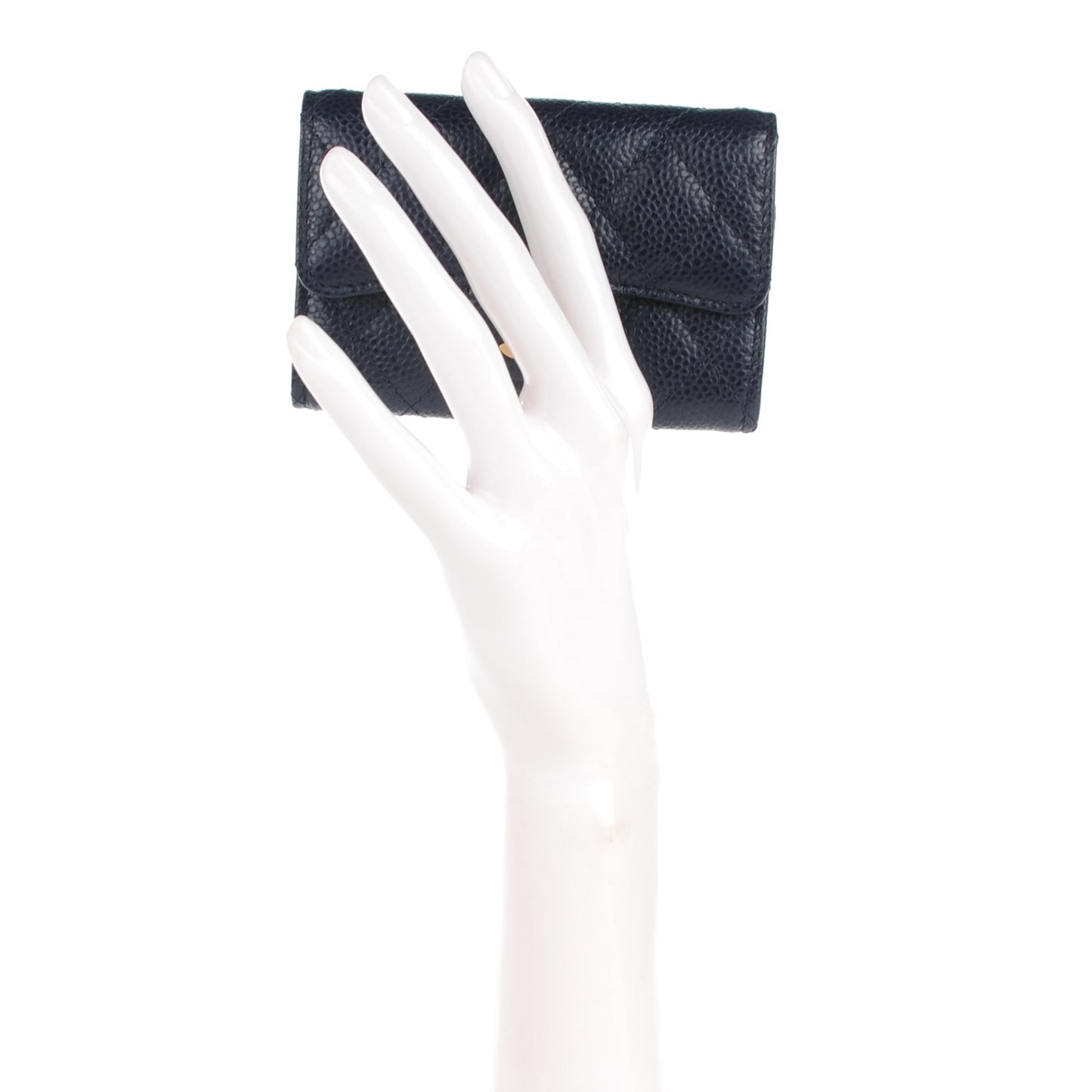 Caviar Quilted Card Holder Navy