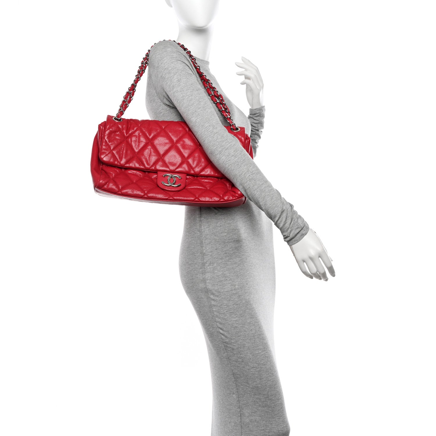 Chanel Glazed Caviar Medium Nature Flap Bag Red 3 of 11