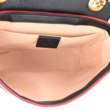 Gucci Vintage Effect Calfskin Matelasse Diagonal Striped Super Mini Torchon GG Marmont Shoulder Bag Black Beige 5 of 10