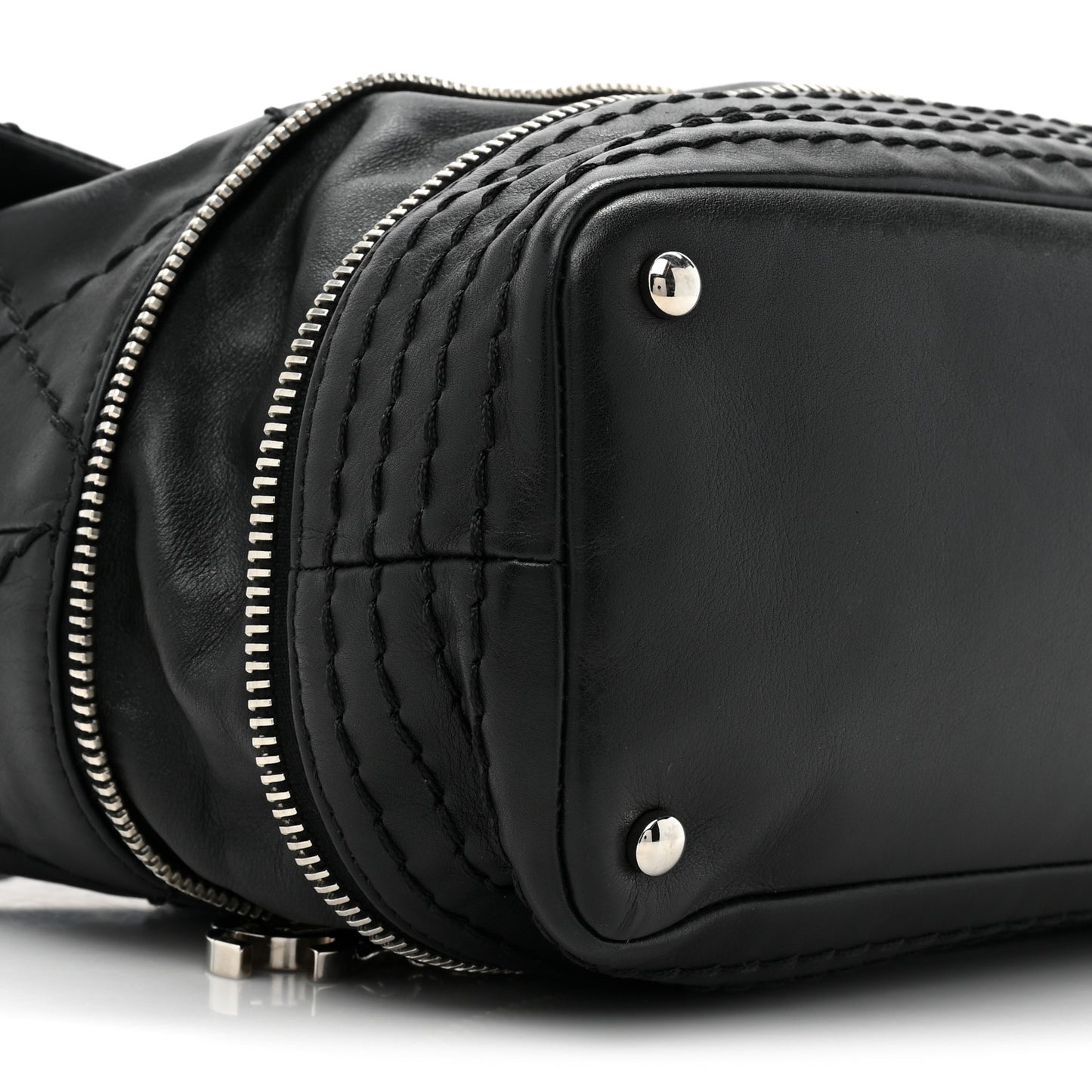 Calfskin Stitched Large Expandable Flap Bag Black