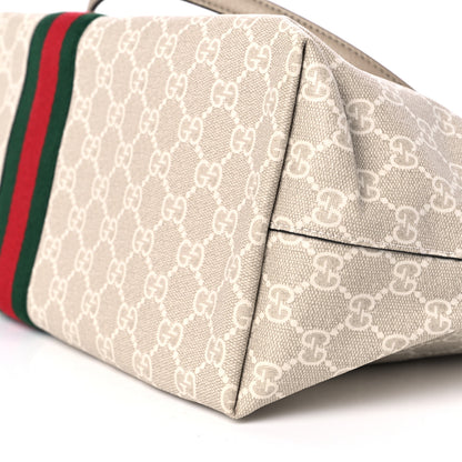 Gucci GG Supreme Monogram Textured Dollar Calfskin Web Medium Ophidia Shopping Tote Beige Mystic White Oatmeal 9 of 10