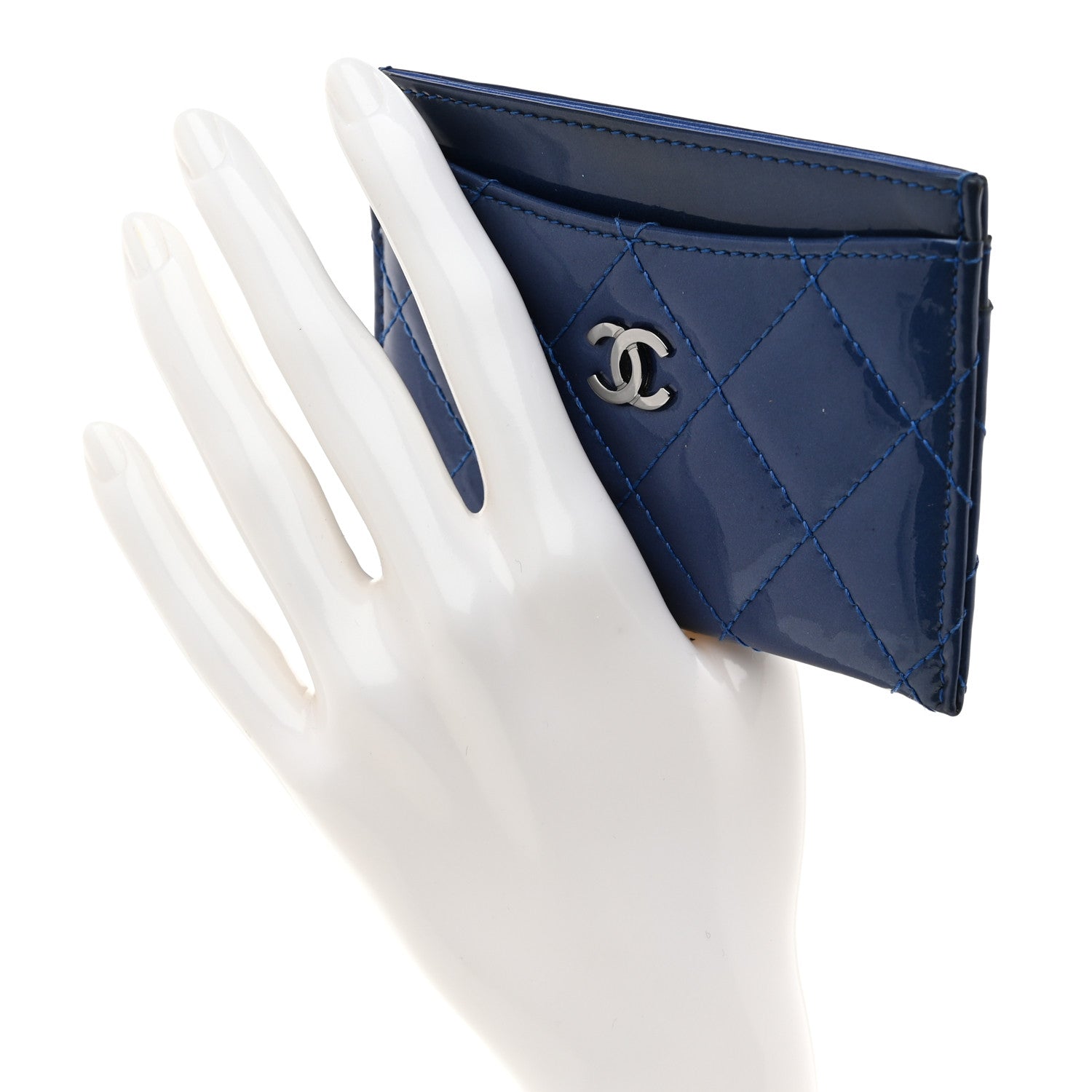 Chanel Patent Quilted Card Holder Blue 2 of 8