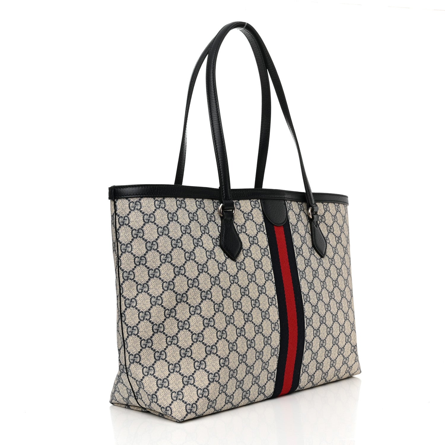 Gucci GG Supreme Monogram Textured Calfskin Web Medium Ophidia Shopping Tote Beige Blue 3 of 10