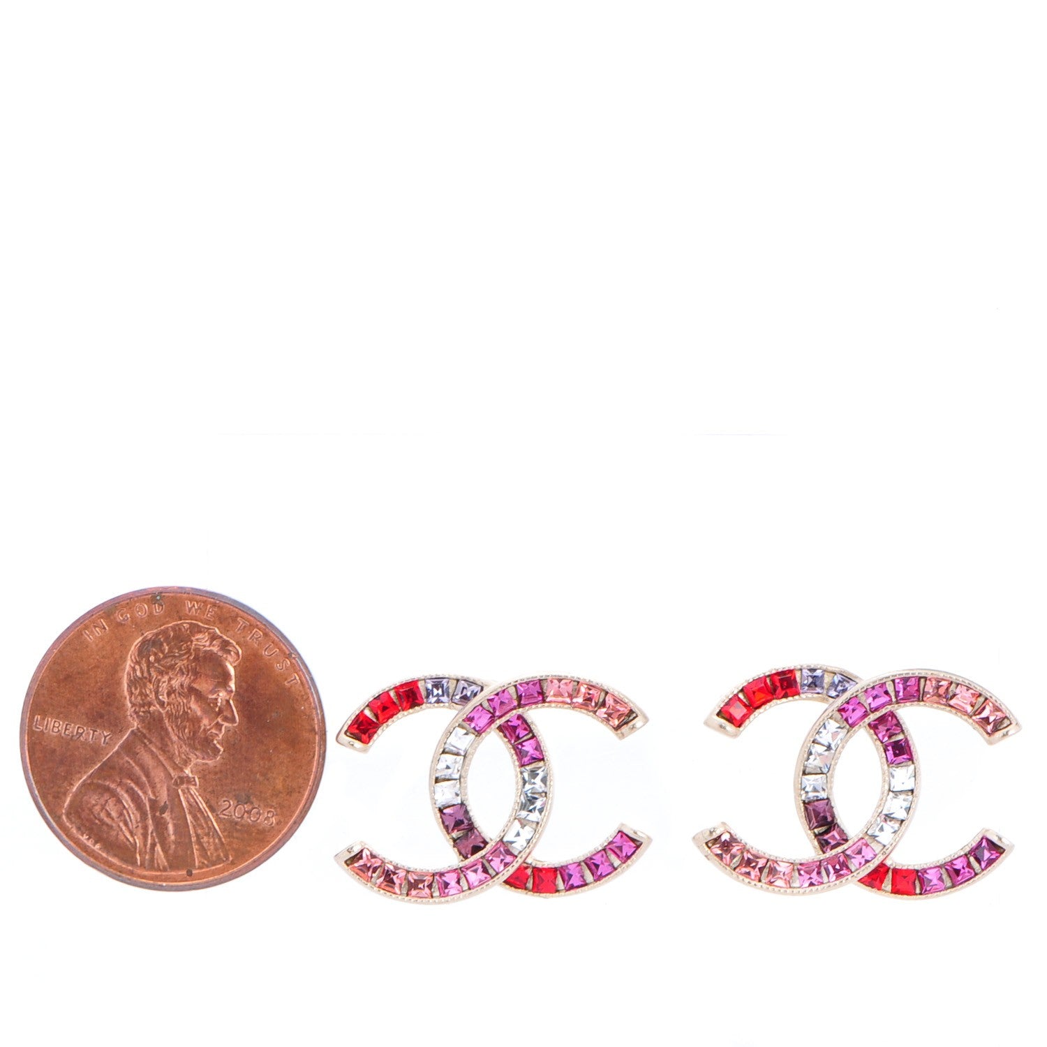 Chanel Crystal Baguette CC Earrings Gold Multicolor 2 of 5