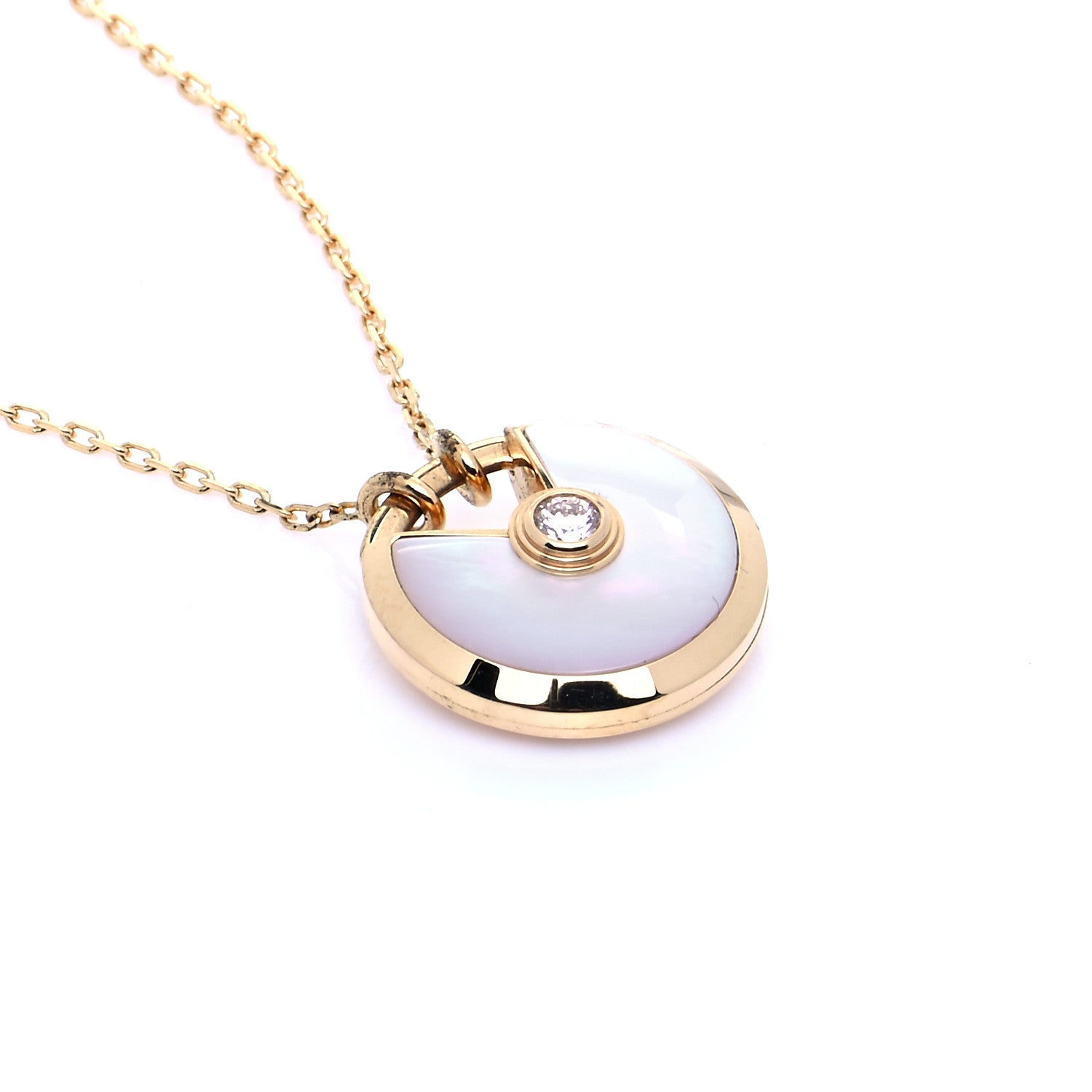 Cartier 18K Yellow Gold Diamond Mother of Pearl SM Amulette de Cartier Pendant Necklace 5 of 7