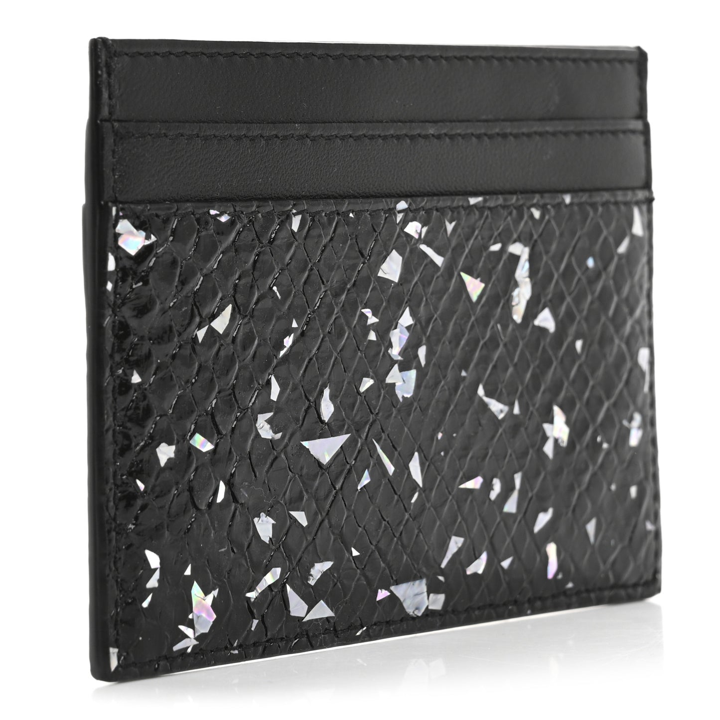 Patent Snakeskin Glitter Monogram Credit Card Case Black