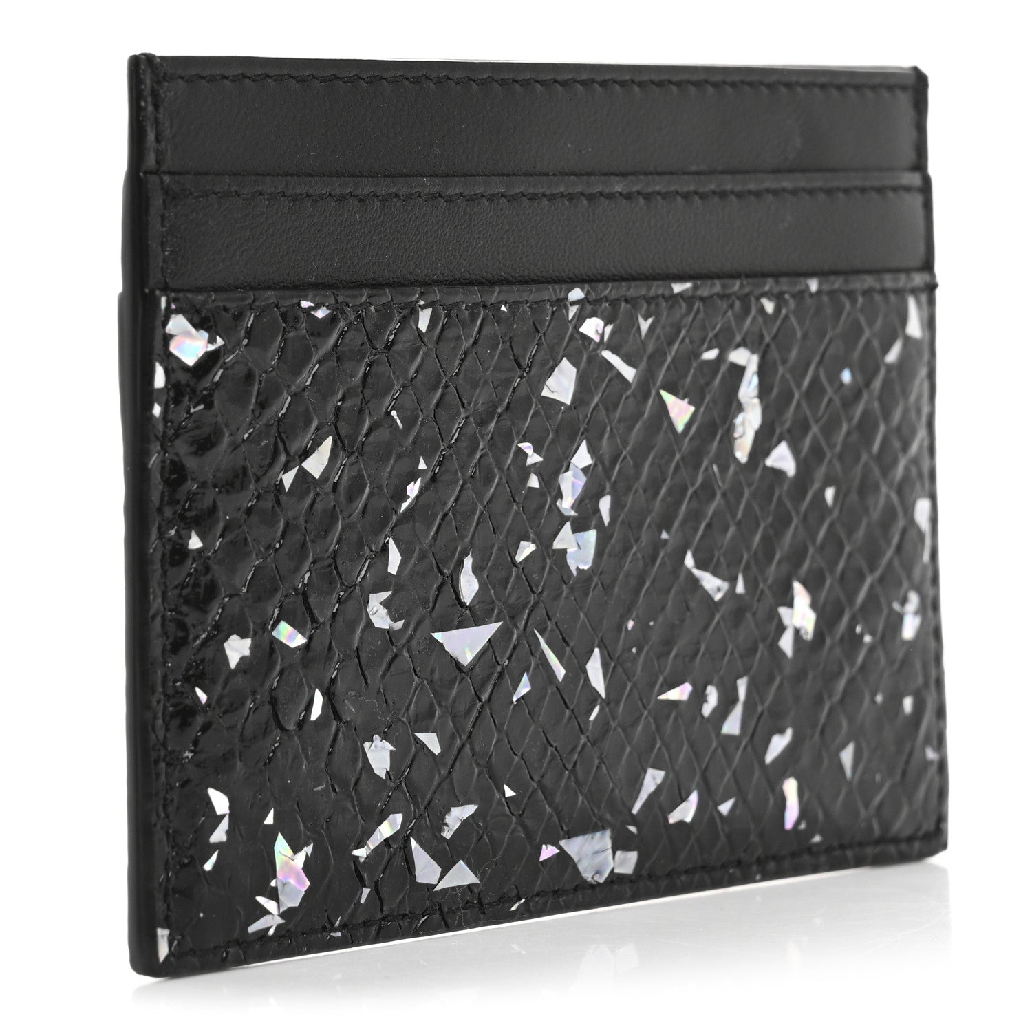Saint Laurent Patent Snakeskin Glitter Monogram Credit Card Case Black 3 of 9