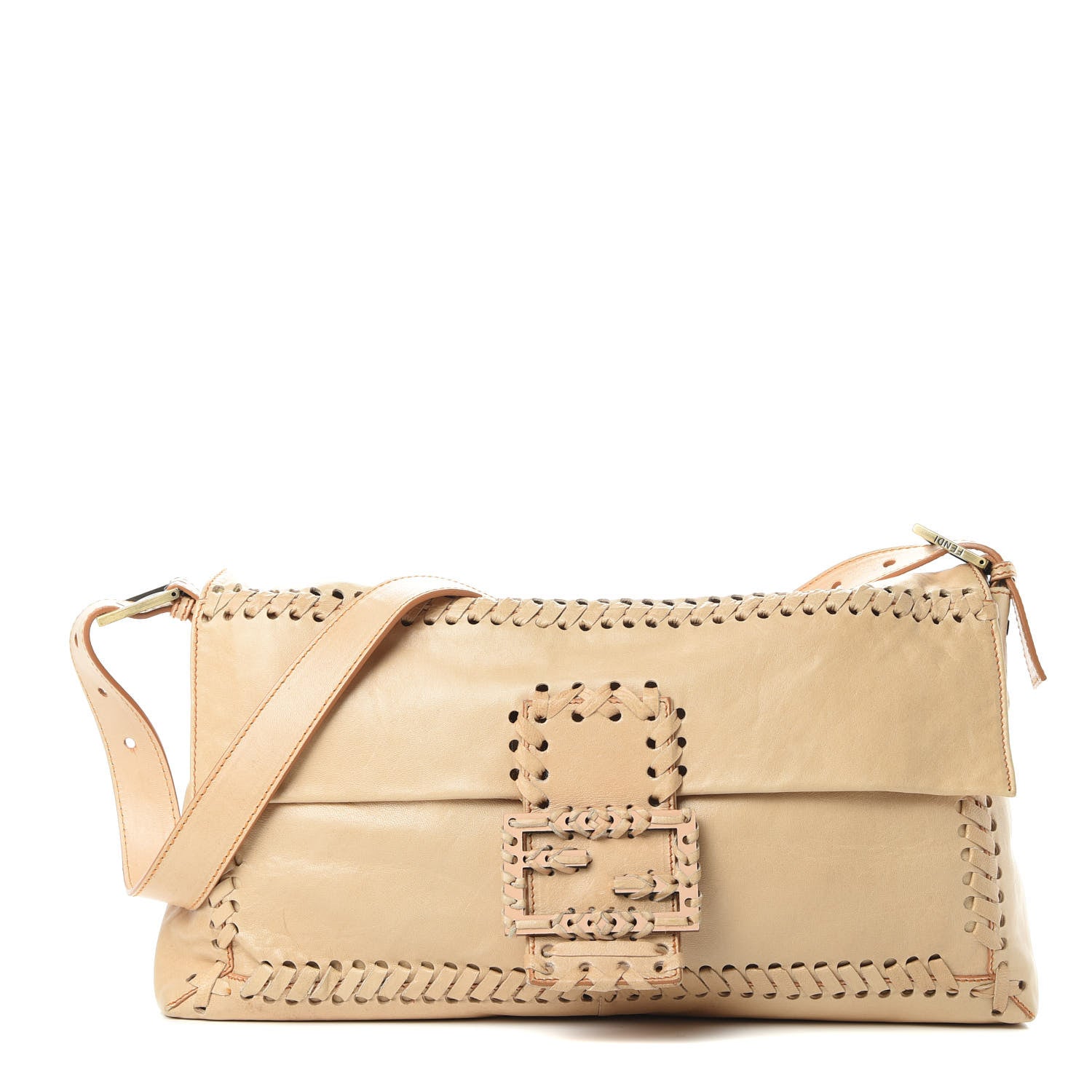 Fendi Goatskin Whipstitch Large Convertible Baguette Vacchetta 1 of 12