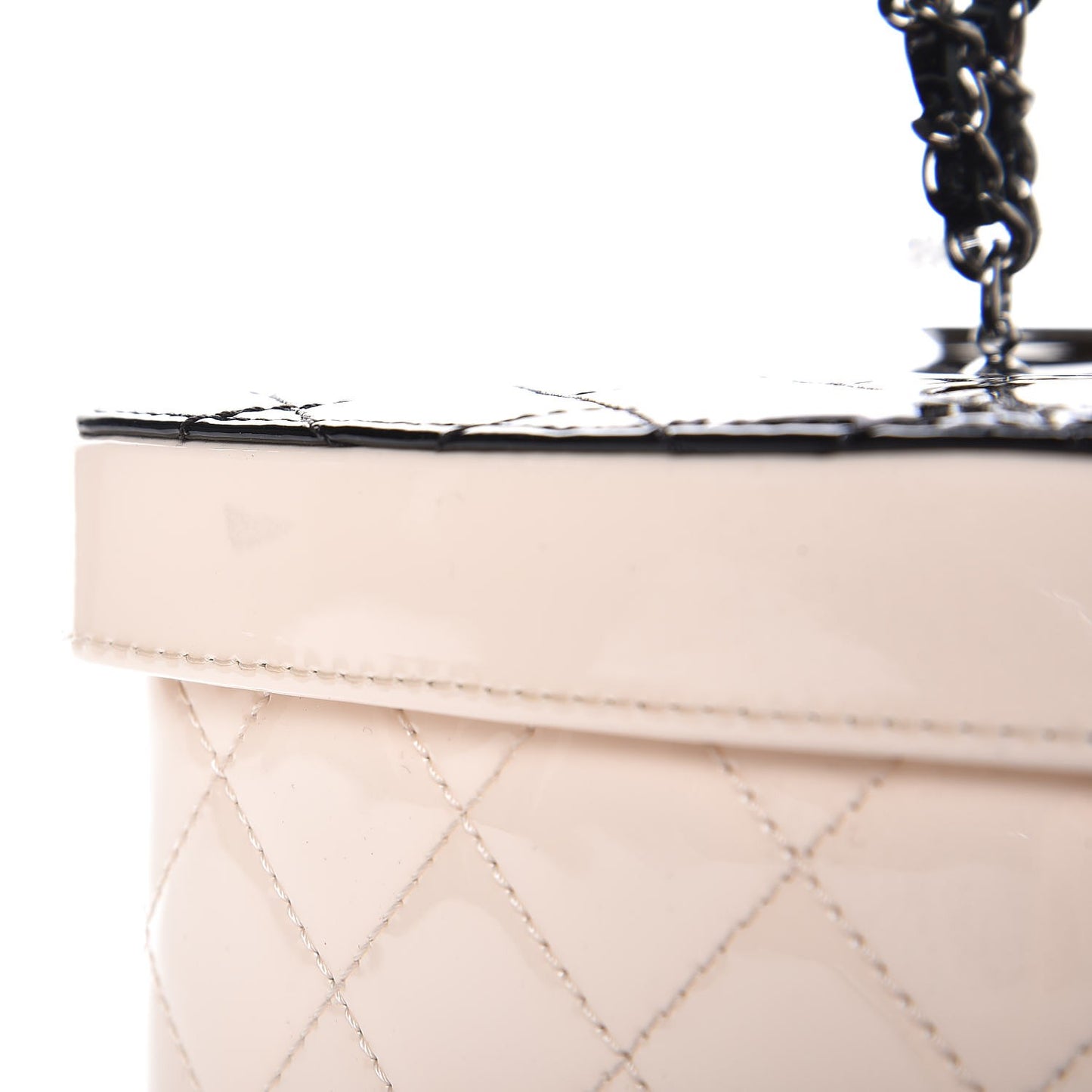 Patent Calfskin Minaudiere Vanity Case Light Beige Black