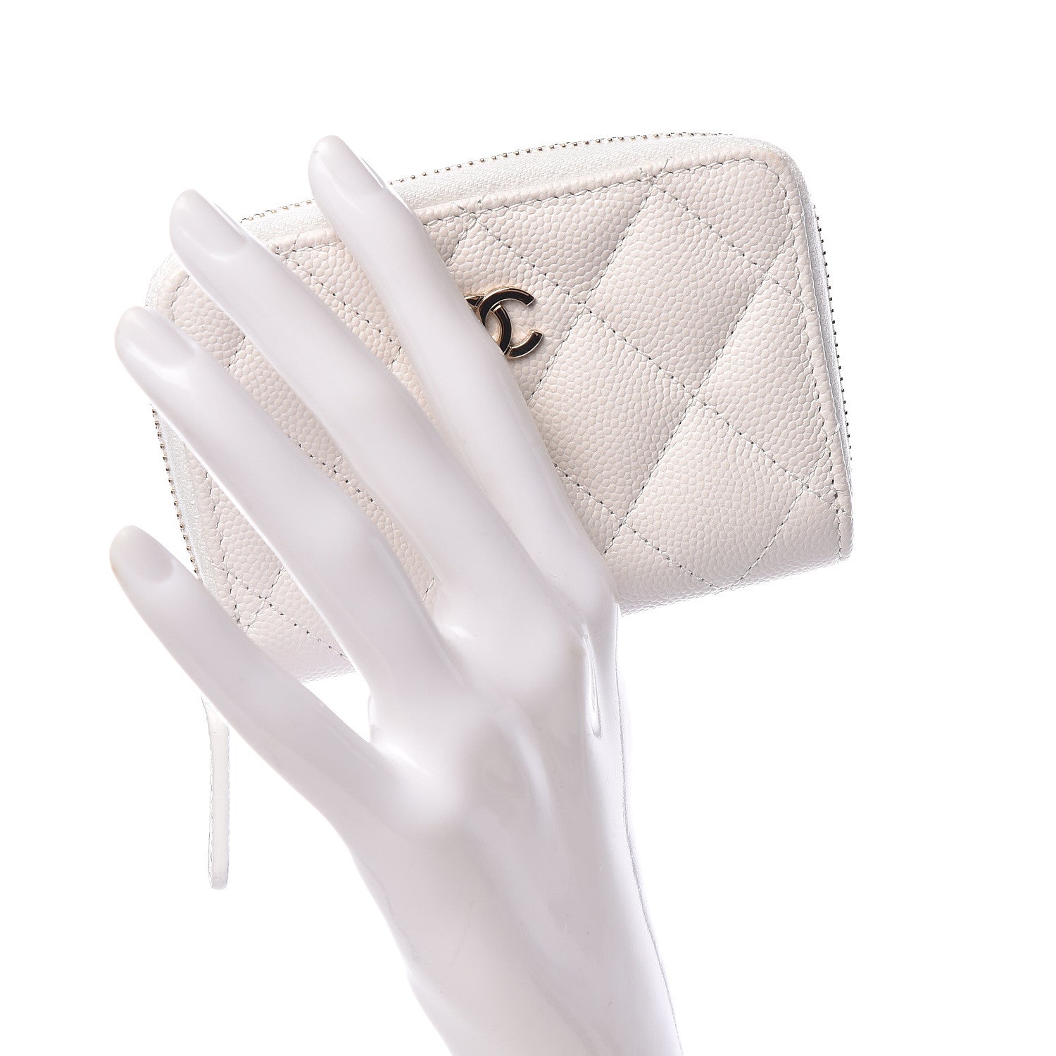 Chanel Caviar Quilted Zip Coin Purse White 2 of 8