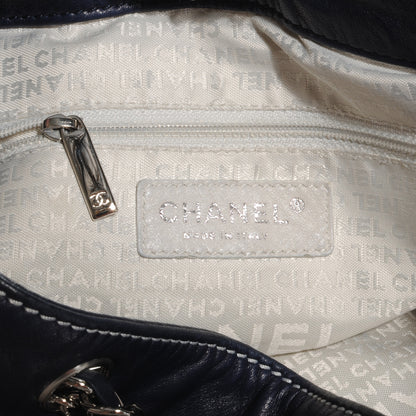 Chanel Leather Contrast Stitch Drawstring Tote Navy 6 of 9