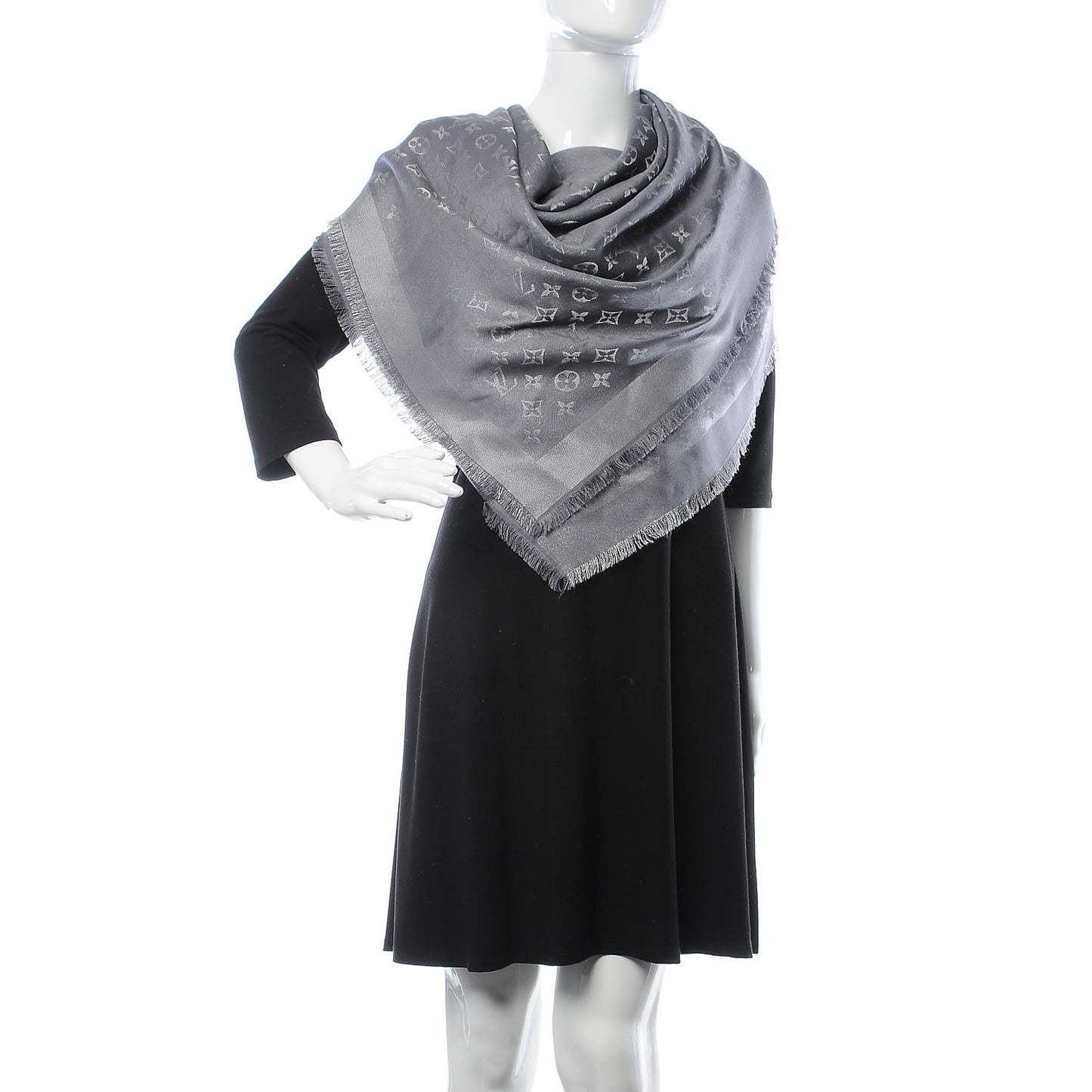 Silk Lurex Wool Monogram Shine Shawl Charcoal Grey