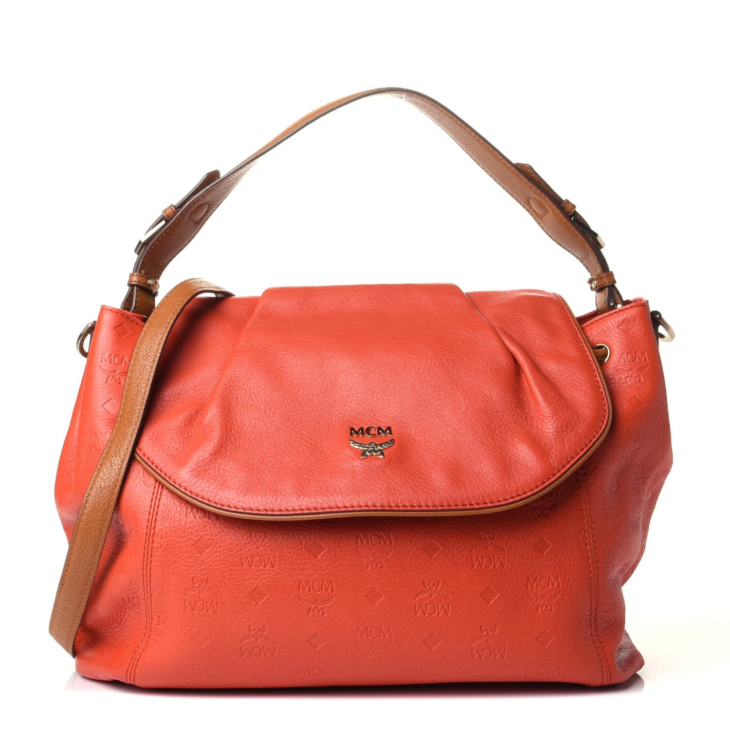 MCM Calfskin Ottomar Monogram Shoulder Bag Hot Coral 1 of 9