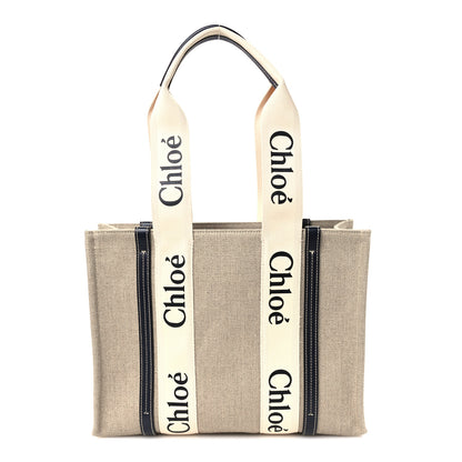 Chloe Cotton Calfskin Medium Woody Ribbon Tote White Blue 1 of 11