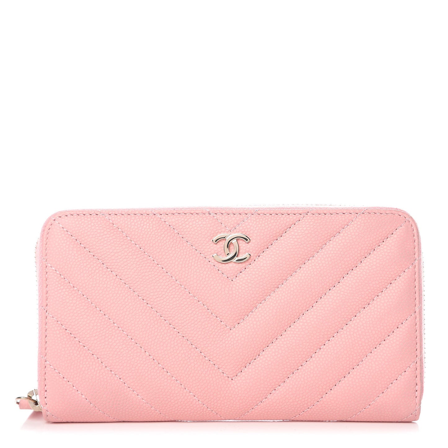 Caviar Chevron Quilted Medium Zip Around Wallet Pink