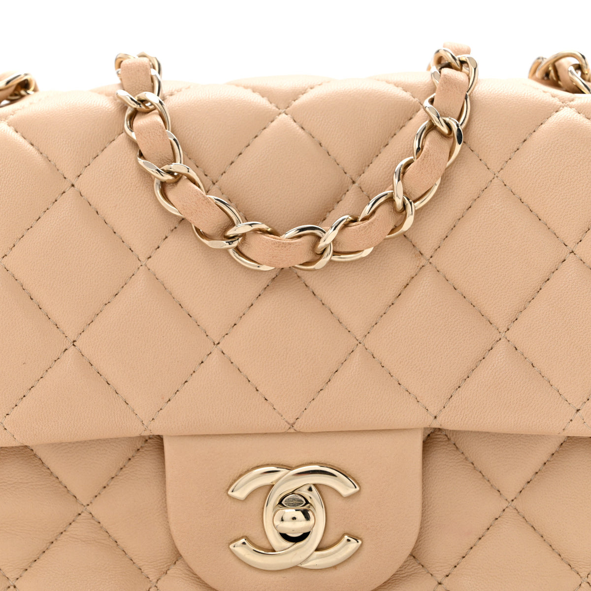 Lambskin Quilted Mini Rectangular Flap Beige