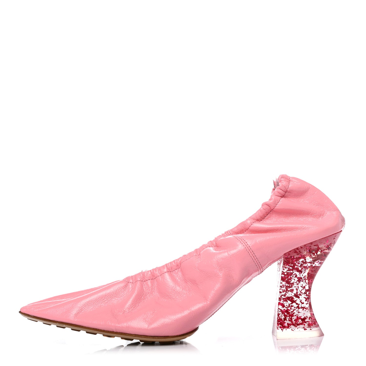 Bottega Veneta Crushed Nappa Glitter Plexiglass Almond Pumps 37.5 Blossom 1 of 7