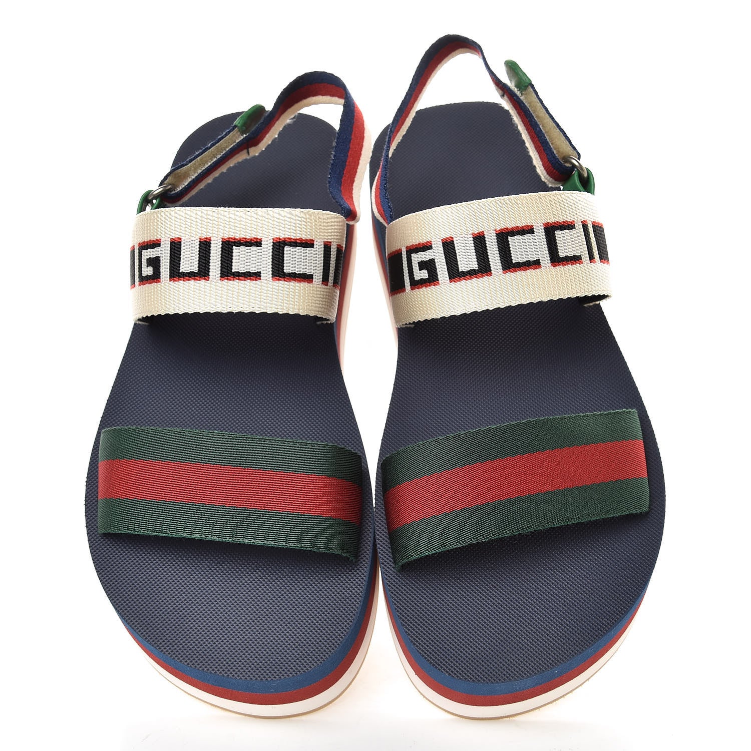 Gucci Nylon Stripe Logo Sylvie Web Platform Slingback Sandals 39 Green Red Ecru 5 of 8