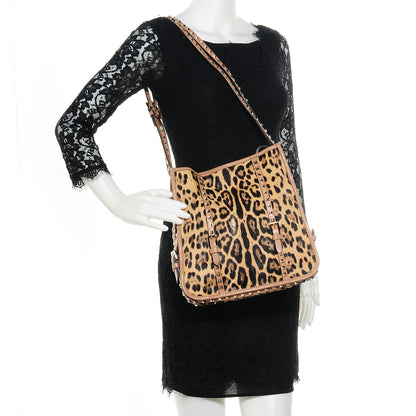 Valentino Garavani Calf Hair Leopard Print Rockstud Shopper Tote Tan 2 of 8