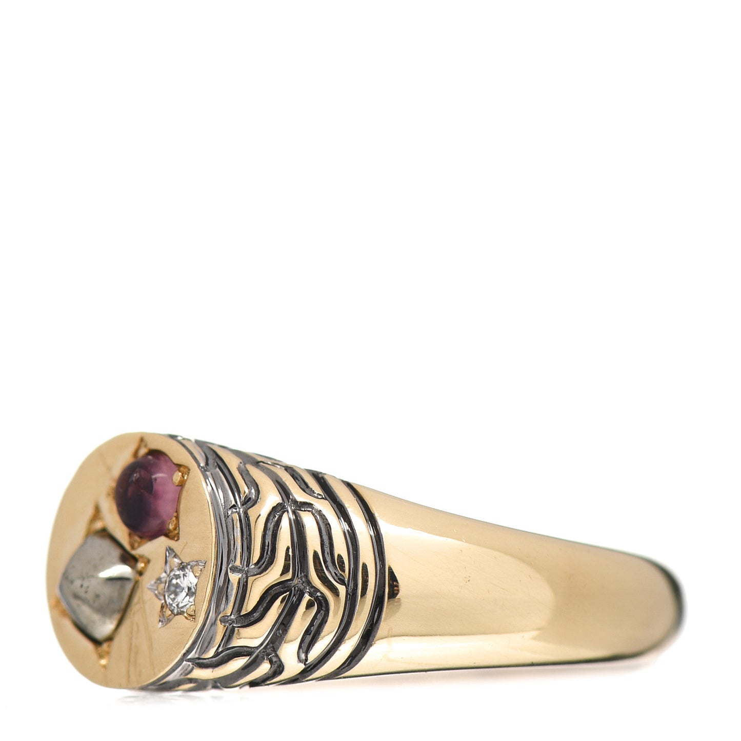 X Adwoa Aboah 18K Yellow Gold Diamond Pink Tourmaline Pyrite Classic Chain Signet Ring 47 4