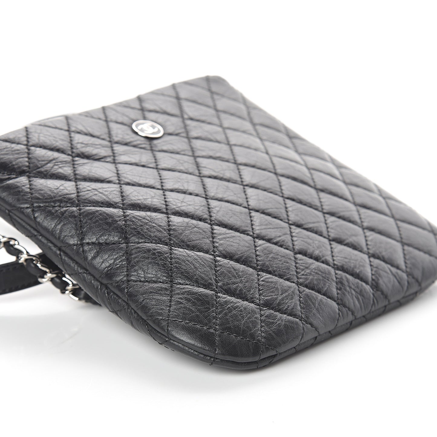 Aged Calfskin Quilted Crossbody Bag Black