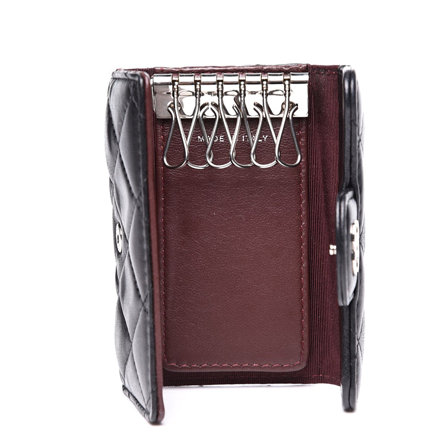 Lambskin Quilted 6 Key Holder Black