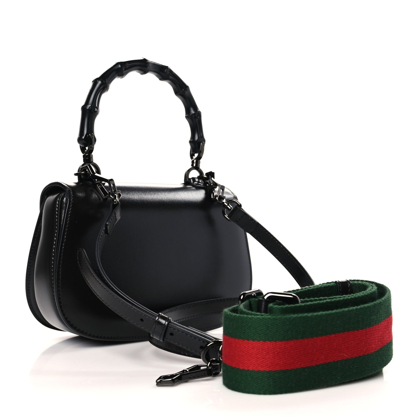 Boarded Dyana Lux Calfskin Web Monochrome Small Bamboo 1947 Top Handle Bag Black