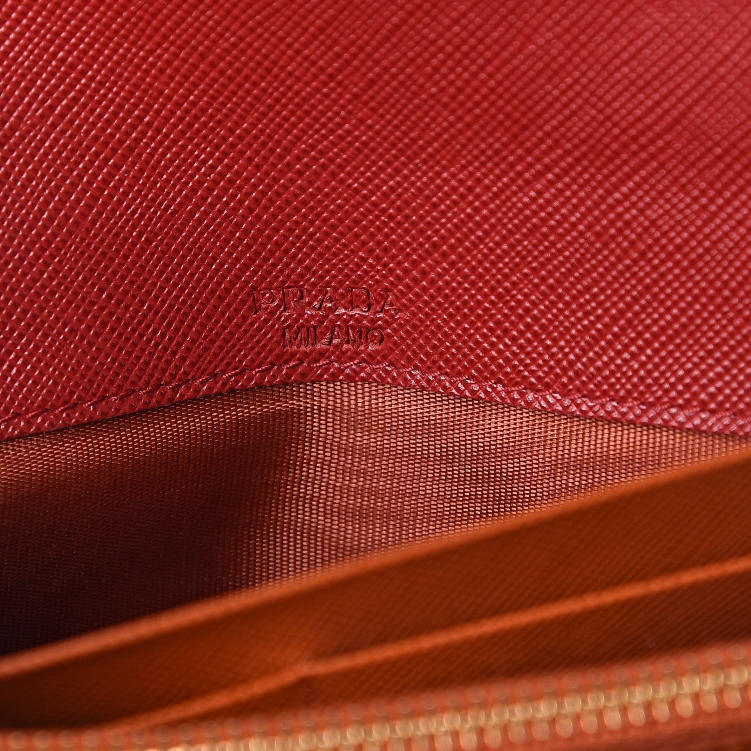 Prada Saffiano Bi-Color Envelope Wallet Fuoco Papaya 5 of 5