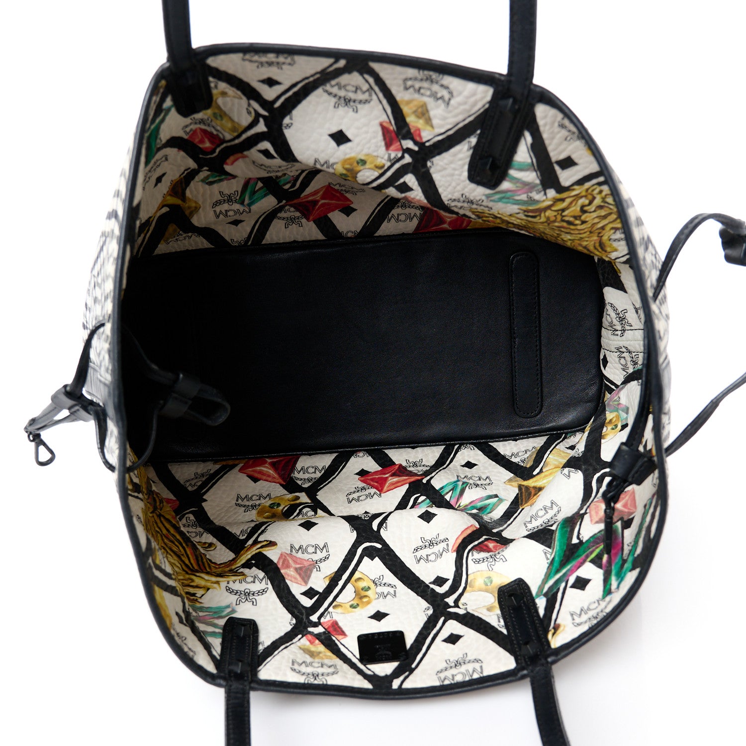 MCM Visetos Calfskin Motif Rombi Lion Printed Reversible Shopper Tote White 9 of 16